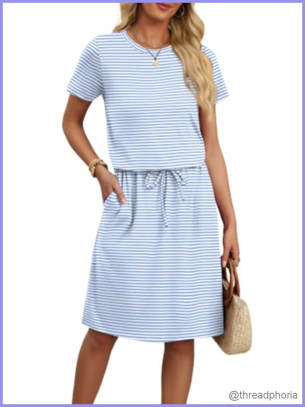 Women's Short Sleeve Tie Waist Summer Dress with Pockets
